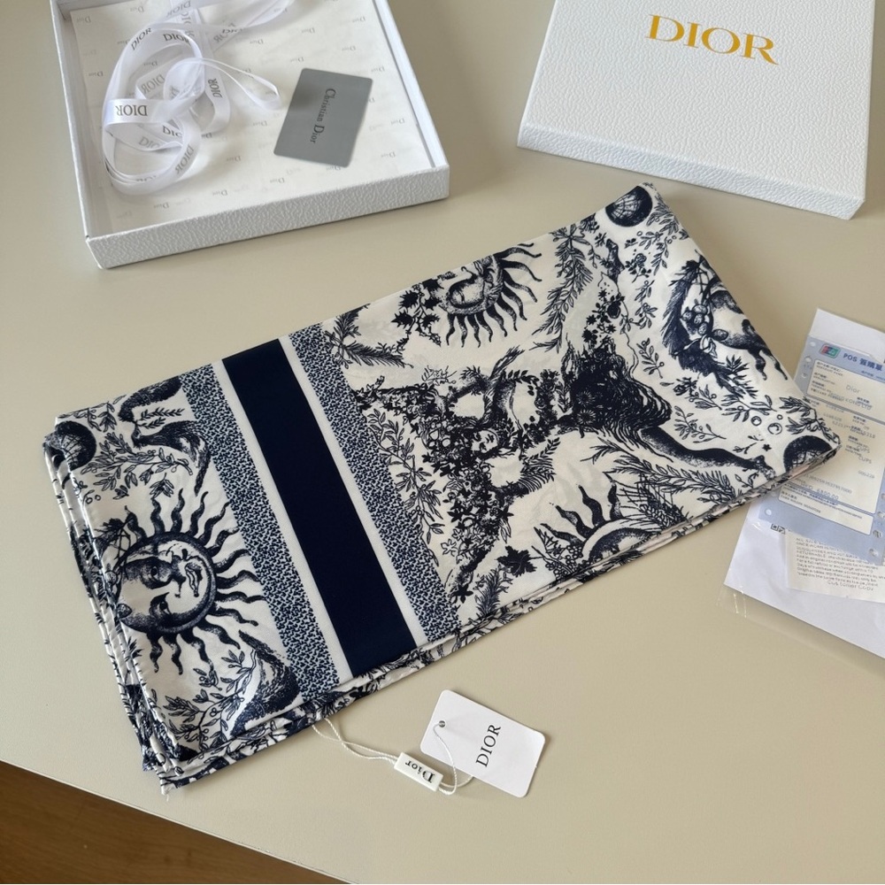 Dior Style Toile de Jouy Print Silk Scarf - Picture 5 of 7